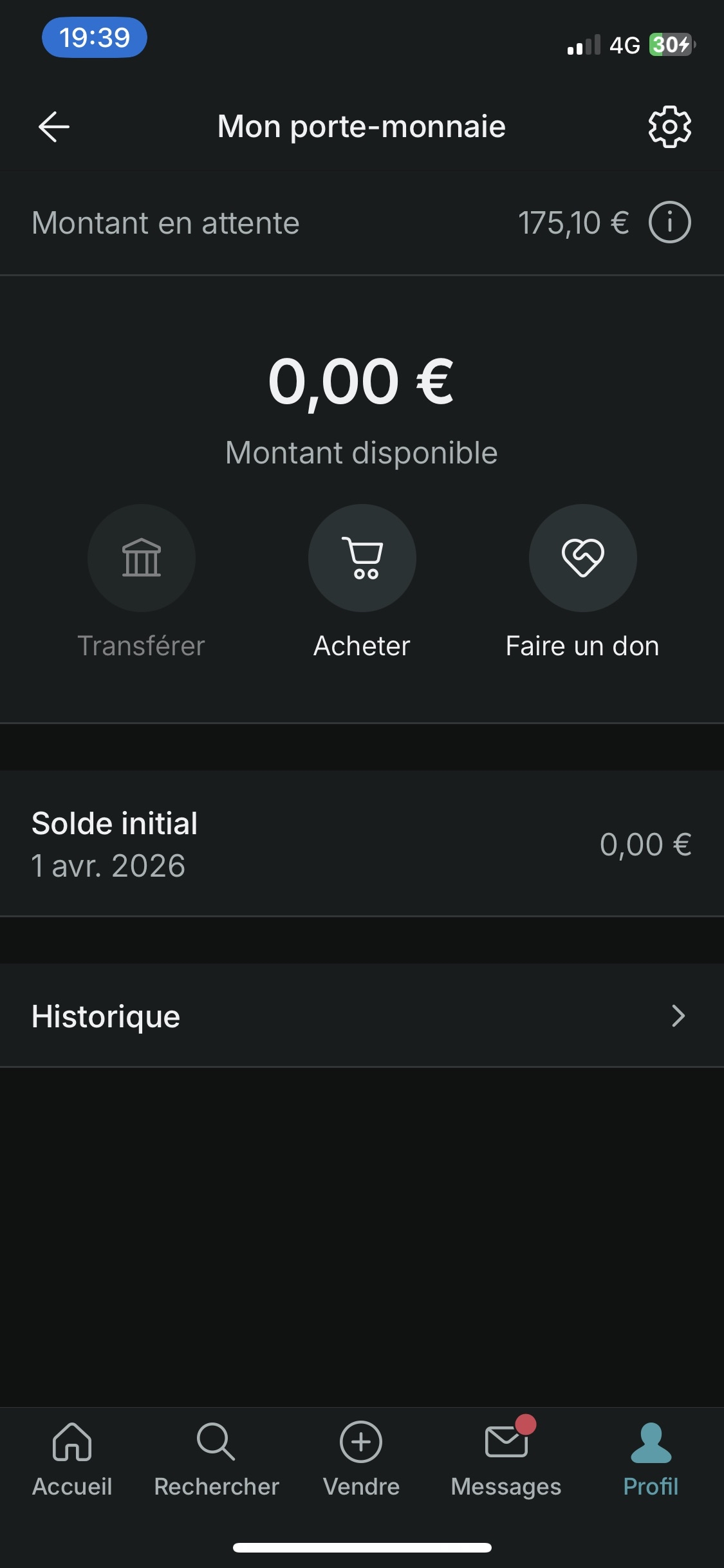 App Vinted iOS — 175€ en attente